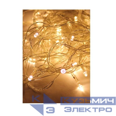 Гирлянда светодиодная 100LED бел. прозр. провод 10.8м 8 режимов мигания IP20 тепл. бел. Космос KOC_GIR100LED_W