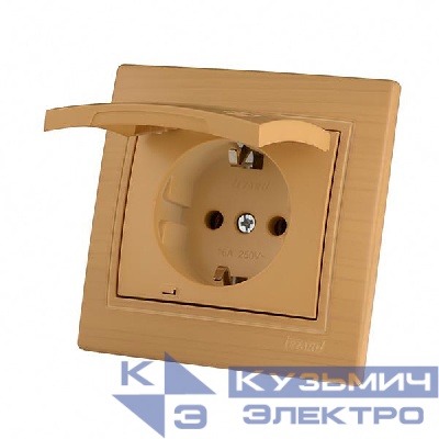 Розетка 1-м Mira с заземл. с защ. крышкой керамика ясень LEZARD 701-4747-123