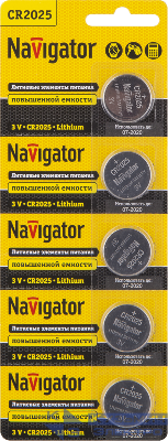 Элемент питания литиевый CR2025 94 764 NBT-CR2025-BP5 (блист.5шт) Navigator 94764