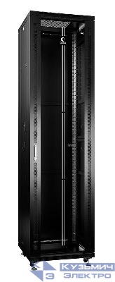 Шкаф монтажный телекоммуникационный напольный SH-05C-47U60/60-BK 19дюйм для распред. и серверн. оборудования 47U 600х600х2277мм передн. стеклян. и задн. сплошн. метал. двери ручка с замком черн. (RAL 9004) Cabeus 8561c