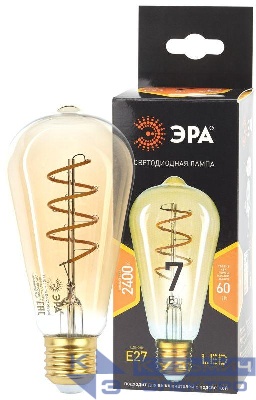 Лампа светодиодная филаментная F-LED ST64-7W-824-E27 7Вт ST64 золотая 2400К спирал. тепл. бел. E27 Эра Б0047665