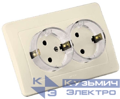 Розетка 2-м СП Мастер 16А IP20 250В с заземл. защ. шторки (стакан) сл. кость HEGEL РС16-382-01