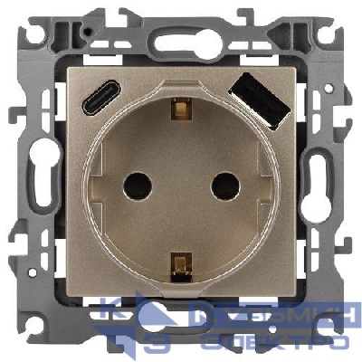 Розетка Эра12 12-4108-04 16А 250В 2P+E с USB type-A+C 5В-3А защ. шторки шампань Эра Б0067727