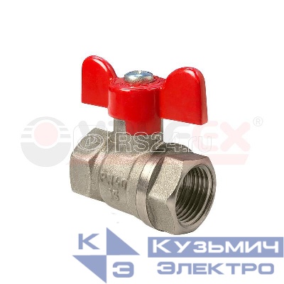 Кран шаровой ручка-бабочка (внутр./внутр.) 1дюйм латунь с никелир. покрытием (48/12) VALFEX VF.217.NB1.100