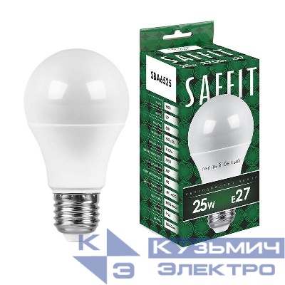 Лампа светодиодная SBA6525 25Вт A65 грушевидная 2700К E27 230В SAFFIT 55087