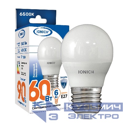 Лампа светодиодная ILED-SMD2835-G45-6-540-220-6.5-E27 (1116) IONICH 1543