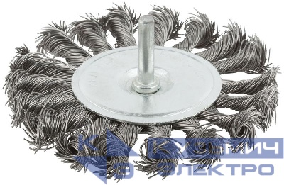 Корщетка тип "колесо" со штифтом стальная витая проволока 100мм MOS 38494М