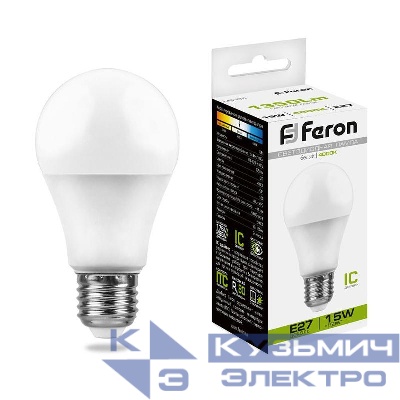 Лампа светодиодная LB-94 15Вт A60 грушевидная 4000К E27 230В FERON 25629