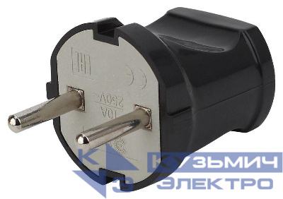 Вилка без заземл. прямая 10А черн. Vx1-B ЭРА Б0039672
