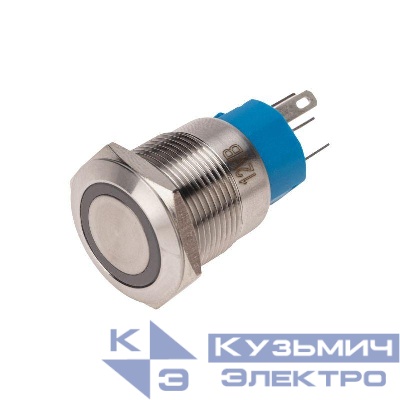 Кнопка антивандальная d19 12В Фикс (5с) ON-OFF/OFF-ON подсв/син. Rexant 36-3421