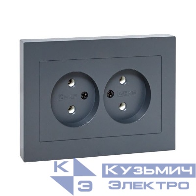 Розетка 2-м СП Эпика 16А без заземл. без защ. шторок с рамкой механизм графит EKF UP1-SOG-200