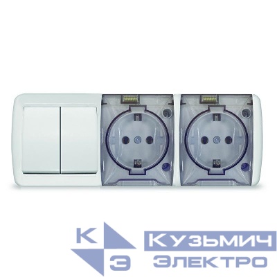 Блок ОП Клио 2-кл. выкл. 10А + розетка 2-м 16А 250В с заземл. с прозр. крышкой бел. Universal К2240