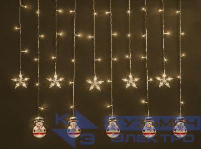 Гирлянда светодиодная "Бахрома" "Звезды и снеговики" 95 024 NGF-D037-01 3х0.6м WW IP20 Navigator 95024