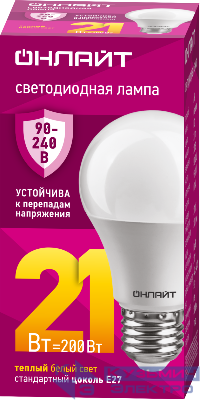 Лампа светодиодная 90 534 OLL-A60-21-230-2.7К-E27 21Вт грушевидная 2700К E27 90-240В PRO ОНЛАЙТ 90534