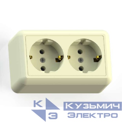 Розетка 2-м ОП Оптима РА16-374 16А IP20 с заземл. с монтаж. пластиной сл. кость Кунцево 8038