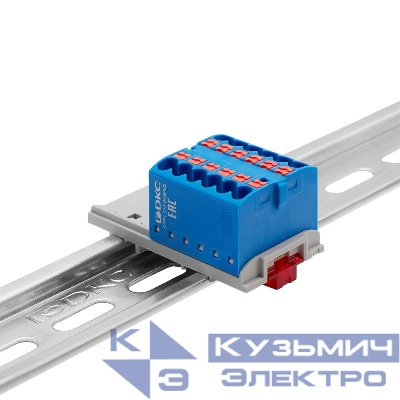 Блок распределительный с вертикал. адаптером на рейки шир. 15/35мм зажим push-in 12 точек подключения 2.5кв.мм син. DKC DTP1-012-04SPUB-V