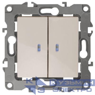 Выключатель 2-кл. СП Эра12 12-1105-02 10А IP20 250В 10AX с подсветкой механизм сл. кость Эра Б0014658