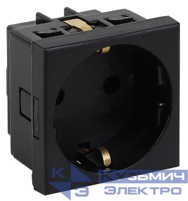 Розетка модульная с заземл. и шторками 45х45мм черн. Ruvinil АДЛ 13-900-Ч