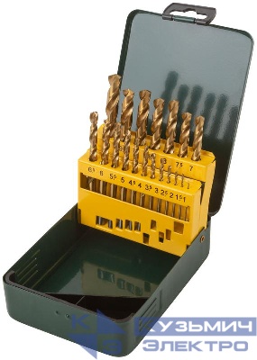 Набор сверл HSS по металлу 1-10мм покрытие титан. (метал. бокс) (19 предметов) FIT 34219