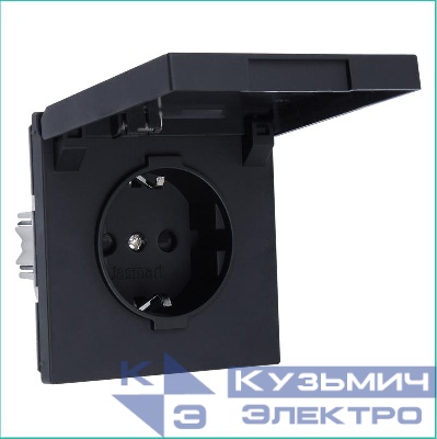 Розетка 1-м СП FD Shuko 16А IP20 с заземл. защ. шторки с крышкой механизм черн. матов. soft touch Jasmart FD5505PBM