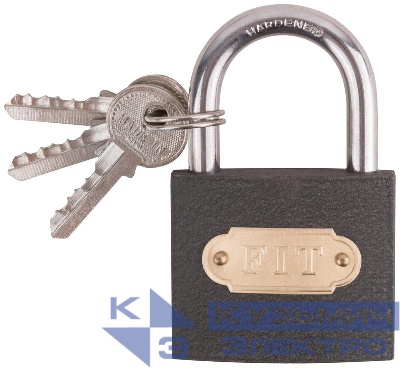 Замок навесной железный 50х40мм стальная дужка 7мм FIT 67150