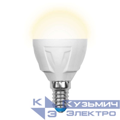Лампа светодиодная LED-G45 7W/WW/E14/FR PLP01WH Яркая 7Вт шар матовая 3000К тепл. бел. E14 (упак. картон) Uniel UL-00002419