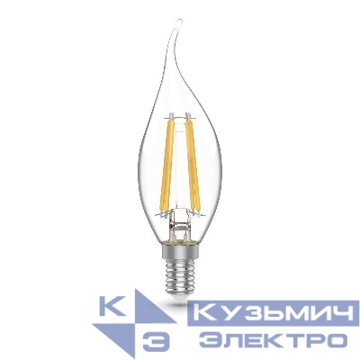 Лампа светодиодная филаментная Basic Filament 5.5Вт свеча на ветру 4100К Е14 530лм (уп.3шт) GAUSS 1041126T