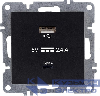 Розетка LAVIN/KAREN USB + TYPE-C механизм черн. ARVIA 50 07 2000 304