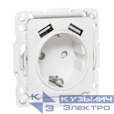 Розетка 1-м СП Стокгольм 16А USB 2A с заземл. защ. шторки винтов. клеммы механизм бел. EKF EYR16-2USB-typeA