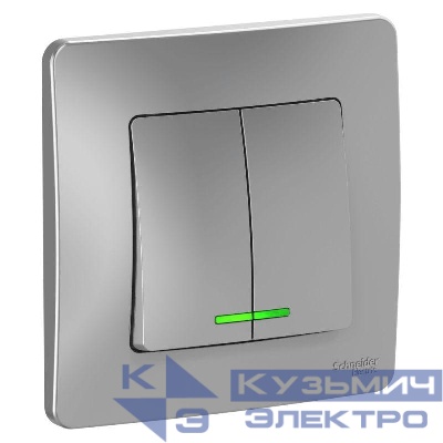 Выключатель 2-кл. СП Blanca 10А IP20 (сх. 5) 250В с подсветкой алюм. SE BLNVS010513