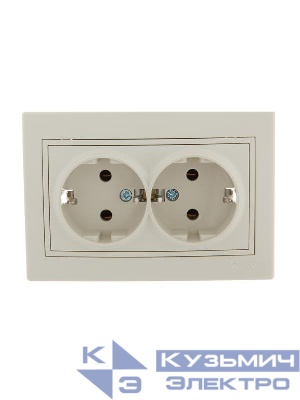 Розетка 2-м СП Mira 16А IP20 с заземл. со вставкой керамика крем. LEZARD 701-0303-127