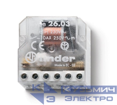 Реле шаговое электромеханич. 1NO + 1NC 10А 2 состояния AgNi 230В AC монтаж в коробке IP20 FINDER 260382300000