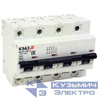 Выключатель автоматический модульный 4п B 63А 10кА ВА47-100-4B63-УХЛ3 КЭАЗ 318724
