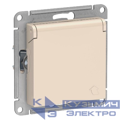 Розетка 1-м СП AtlasDesign 16А IP20 с заземл. защ. шторки с крышкой механизм беж. SE ATN000246