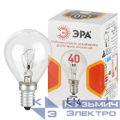Лампа накаливания P45 40Вт шар прозрачная E14/E14 230В Эра Б0066547