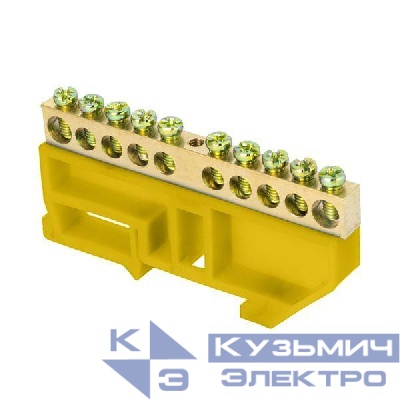 Шина нулевая N 6х9 10 отверстий желт. изолятор на DIN-рейку латунь PROxima EKF sn0-63-10-dz