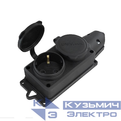 Колодка удлинителя 2-м Компакт 1ф с заглушками каучук UNIVersal 1788