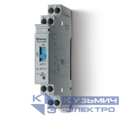 Модуль управления Авто-Вкл-Выкл 1CO 10А 24В AC/DC монтаж на рейку 35мм 11.2мм IP20 FINDER 192100240000
