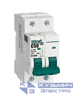 Выключатель автоматический модульный 2п C 50А 6кА ВА-103M без теплозащиты DEKraft 12516DEK