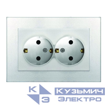 Розетка 2-м СП Афина 16А IP20 с заземл. в сборе серебр. Universal A0128-S