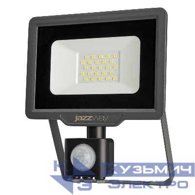 Прожектор светодиодный PFL-C3 SENSOR 20Вт 6500К IP65 ДО закален. прозр. стекло датчик движения инфракрасный Pro JazzWay 5026926A