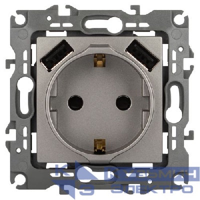 Розетка Эра12 12-4109-16 16А 250В 2P+E с 2xUSB 5В-3А защ. шторки титан Эра Б0065729