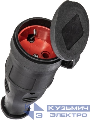 Розетка 16А IP44 прямая с заземл. каучук красн. КОСМОС RKsm-Z-IP(R)16A