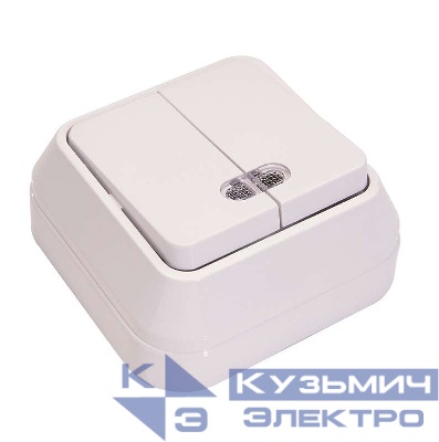 Выключатель 2-кл. ОП 10А IP20 с подсветкой бел. Makel 45123