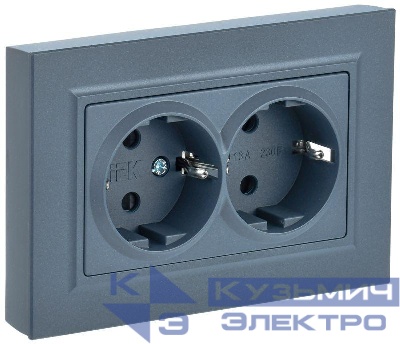 Розетка 2-м СП BRITE РС12-3-БрМ 16А в сборе с заземл. без защ. шторок маренго IEK BR-R21-16-K35-F