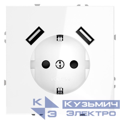 Розетка 1-м СП S70 16А с USB A+A с заземл. защ. шторки механизм бел. глянцевый Voltum VLS040401