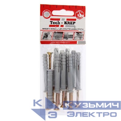 Дюбель-гвоздь 8х60 с потайной манжетой полипропилен (уп.20шт) коробка Tech-Krep 112715