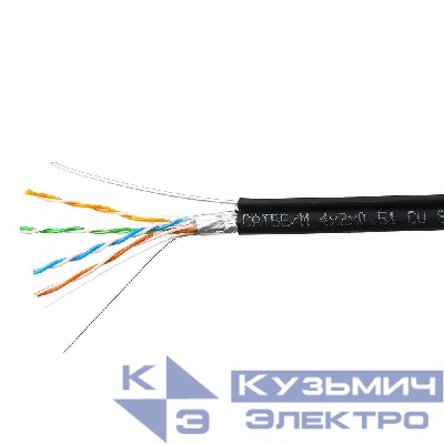 Кабель Skynet Premium FTP4 cat.5е, одножильный, 305м, Cu, Проходит Fluke тест, для наружных работ, с тросом, черный