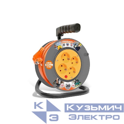 Удлинитель на катушке 4х30м с заземл. 6А IP20 У10-014 ПВС 3х0.75 термозащита UNIVersal 1686