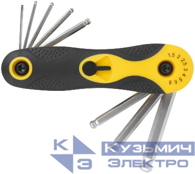 Ключ шестигранный с шаром 1.5-8мм складной CrV (уп.8шт) FIT 64183